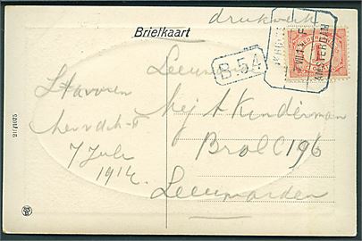 1 c. på tryksagskort (Jernbanefærge Enkhuizen-Stavoren) annulleret med sejlende bureaustempel Enkhuizen - Amsterdam d. 7.7.1914.