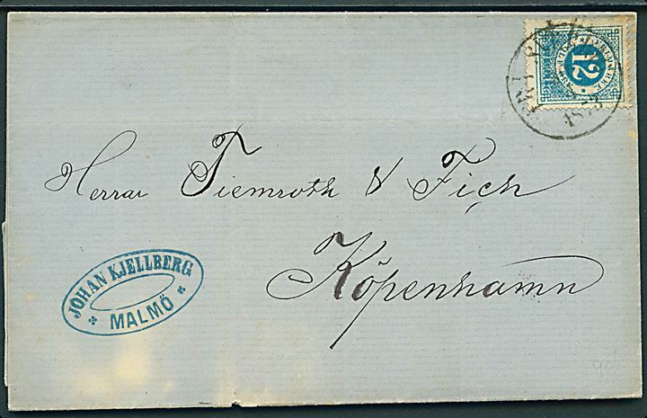 112 öre Ringtype på brev fra Malmö annulleret med antiqua skibsstempel Fra Sverige d. 30.4.1873 til København, Danmark.