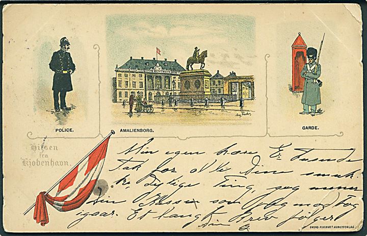 10 øre Våben på brevkort (Hilsen fra Kjøbenhavn med Amalienborg) fra Kjøbenhavn d. 17.2.1902 til Nagasaki, Japan. Ank.stemplet d. 29.3.1902.