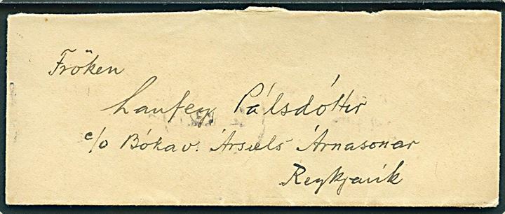 10 aur Chr. X på bagsiden af lille lokalbrev i Reykjavik d. 28.5.1932.
