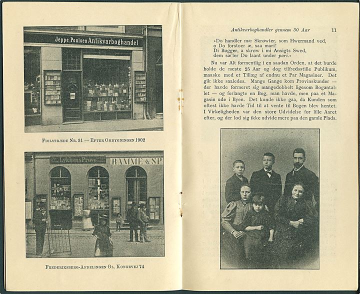 Tredive Aar - Jeppe Poulsen Skadshauges Antikvarboghandel 1878-1907, Fiolstræde 19, København. 16 sider illustreret.