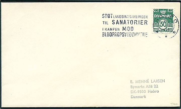 30 øre Bølgelinie på tryksag annulleret med TMS Stør landsforeningen til Sanatorier i kamp mod blodpropsygdommene/Hobro *** d. ?.5.1972 til Hobro.