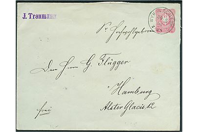10 pfg. helsagskuvert stemplet Wyk in Schleswig d. 30.5.1884 til Hamburg.