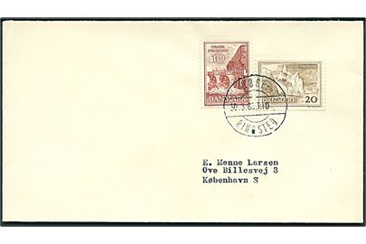 10 øre og 20 øre Dansk Fredning på brev annulleret med bureaustempel Køge - Ringsted T.10 d. 30.3.1963 til København.