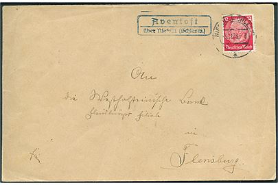12 pfg. Hindenburg på brev annulleret Niebüll (Schleswig) d. 5.11.1938 og sidestemplet Aventoft über Niebüll (Schlesw.) til Flensburg.