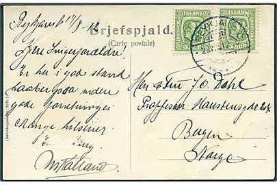 5 aur To Konger (2) på brevkort fra Reykjavik d. 2.8.1912 til Bergen, Norge.