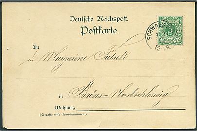 5 pfg. Ciffer på brevkort stemplet Schwabstedt d. 1.11.1893 til Bröns.