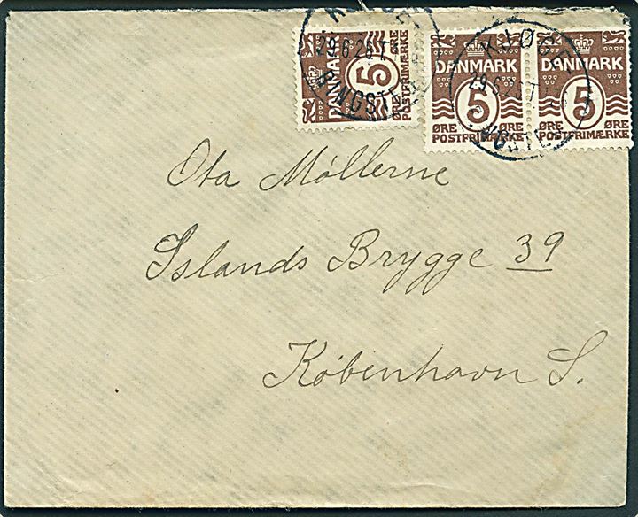 5 øre Bølgelinie (3) på brev annulleret med bureaustempel Kjøge - Ringsted T.126 d. 29.6.1926 til København.