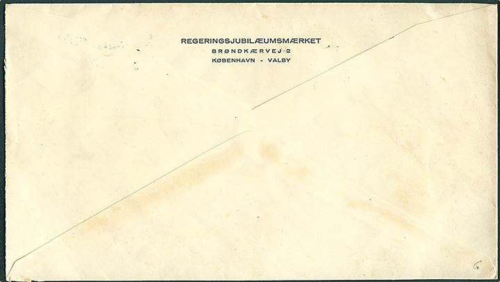 6 øre Bølgelinie og Chr. X Jubilæumsmærkat på stort fortrykt kuvert fra Regeringsjubilæumsmærket sendt som tryksag fra København d. 10.12.1942 til Toftlund.