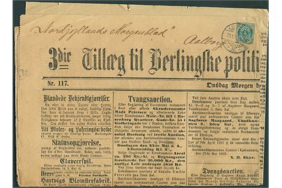 4 øre Tofarvet på Tillæg til Berlingske politiske Avertissements-Tidende d. 22.5.1895 stemplet Kjøbenhavn d. 28.5.1895 til Aalborg.
