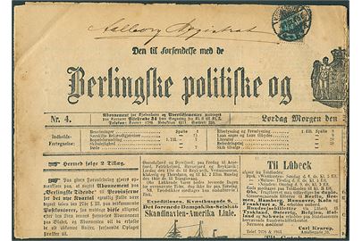 4 øre Tofarvet på Tillæg til Berlingske politiske Avertissements-Tidende d. 5.1.1901 stemplet Kjøbenhavn d. 6.1.1901 til Aalborg.