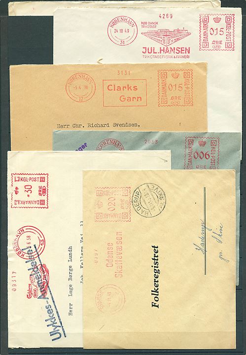 Firmafranko med diverse reklame klicheer på 10 breve 1938-1959. Bl.a. Carlsberg.