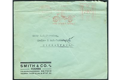 20 øre illustreret firmafranko Transportcykel - for ethvert Formaal fra Smith & Co. på brev fra Odense d. 12.9.1941 til Middelfart. 