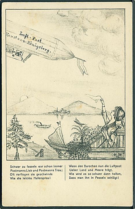 Bodensee med Zeppeliner Luftpost Konstanz - Königsberg. E. Starkloff u/no.