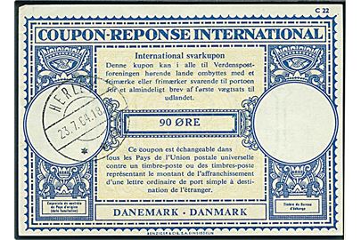 90 øre International Svarkupon stemplet Herlev d. 23.7.1964.