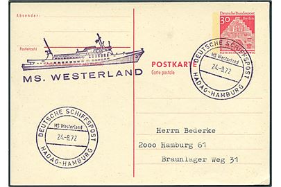 30 pfg. Berlin helsagsbrevkort annulleret med skibsstempel Deutsche Schiffspost M/S Westerland Hadag-Hamburg d. 24.8.1972 til Hamburg.