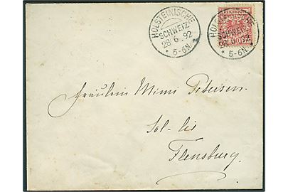 10 pfg. Adler på brev stemplet Holsteinische Schweiz d. 28.6.1892 til Flensburg.