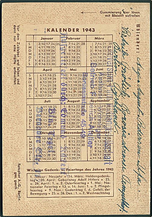 10 pfg. og 12 pfg. Hitler på Feltpostformular fra dansker ved Ufa (Universum Film Aktiengesellschaft) i Berlin d. 8.3.1943 til Horsens, Danmark. Tysk censur fra Berlin.