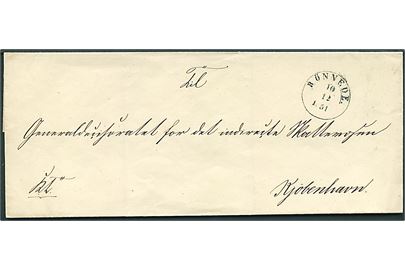 1851. Ufrankeret tjenestebrev mærket K.T. med 1½ ringsstempel Rönnede. d. 10.12.1851 til Kjøbenhavn.