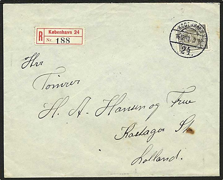 50 øre Chr. X single på anbefalet brev fra København 24 d. 16.12.1940 til Kastager St.