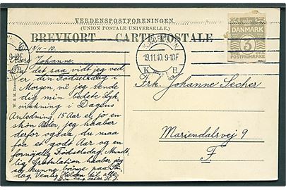 3 øre helsagsafklip anvendt som frankering på lokalt brevkort i Kjøbenhavn d. 19.11.1910.