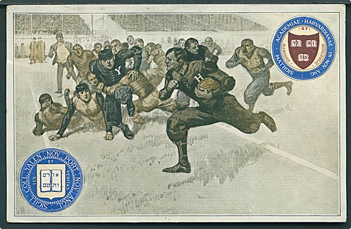 Amerikansk fodbold. Harvard Crimson mod Yale Bulldogs (23.11.1907). Hotel & Railway News Co. Harvard serie no. 11. Har været opklæbet.