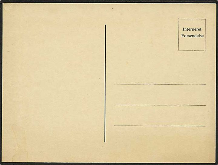 Ubrugt fortrykt interneret forsendelse brevkort fra den militære internering i 1943.