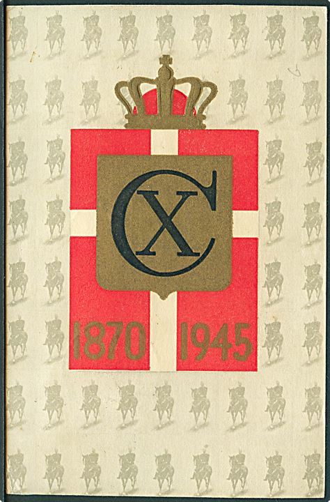 Komplet sæt Chr. X 75 år på FDC-kort (Chr. X 75 år) stemplet Fredericia d. 26.9.1945 til Manchester. Dansk efterkrigscensur (krone)/412/Danmark.