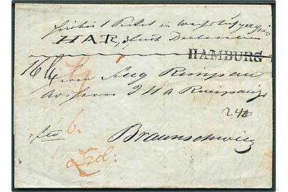 1840. Pakkefølgebrev med indhold dateret d. 22.12.1840 og liniestempel HAMBURG til Braunschweig.