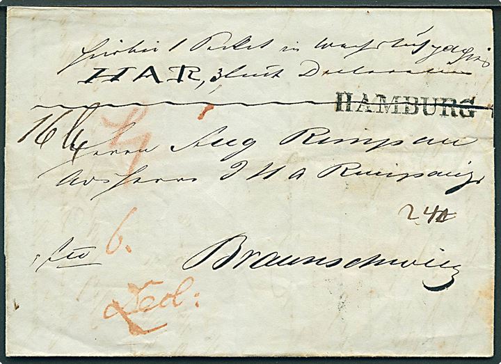 1840. Pakkefølgebrev med indhold dateret d. 22.12.1840 og liniestempel HAMBURG til Braunschweig.