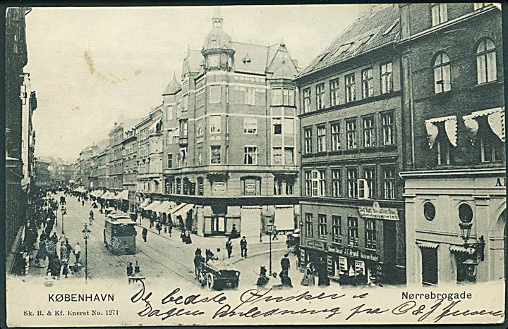 København. Nørrebrogade med sporvogn no 8. Sk. B. & Kf. no. 1271
