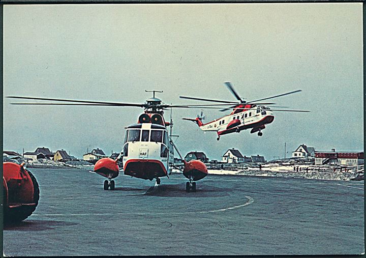 Grønland. Heliport i Godthåb med helikoptere. KGH no. 112. På dansk og engelsk. Trykt af Vang Rasmussen. Foto K. Kaysfeld. 