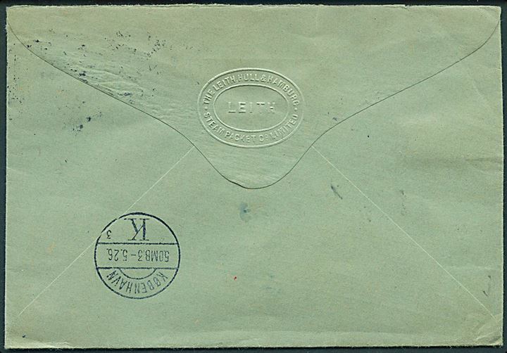 30 øre Frimærkejubilæum med perfin C.K.H. på anbefalet Consignee brev fra Leith, Scotland via rederiet C. K. Hansen stemplet Kjøbenhavn 5 d. 3.5.1926 til København.