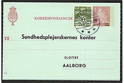 50/35 øre provisorisk helsagskorrespondancekort (fabr. 114) opfrankeret med 10 øre Bølgelinie fra Terndrup d. 23.10.1967 til Aalborg. Skilling L.