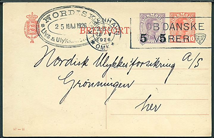 10+5/15 øre provisorisk helsagsbrevkort (Fabr. 57-H) sendt lokalt i København d. 22.5.1926.