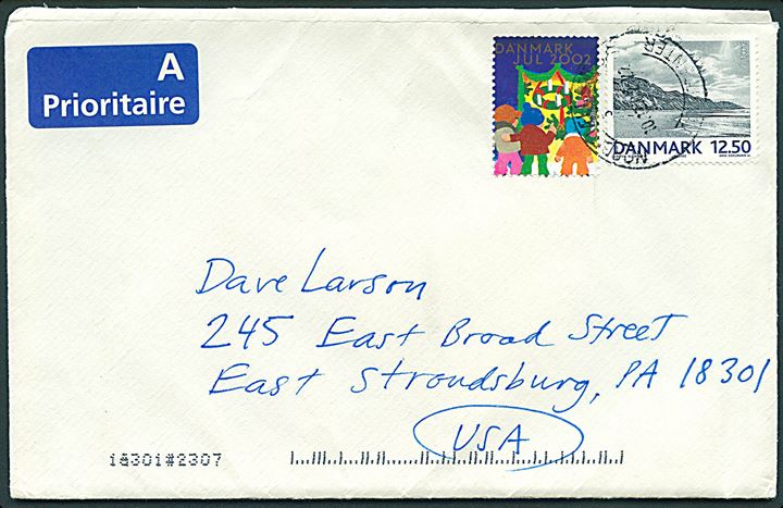 12,50 kr. Landskab og Julemærke 2002 på brev fra Bagsværd annulleret Nordsjællands Postcenter d. 10.12.2002 til USA.