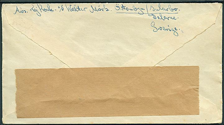 20 öre Gustaf på brev annulleret med svagt stempel d. 31.12.1944 til Notmark, Ketting, Als. Åbnet af tysk censur med neutral brun banderole og på forsiden passér stempel Ak.
