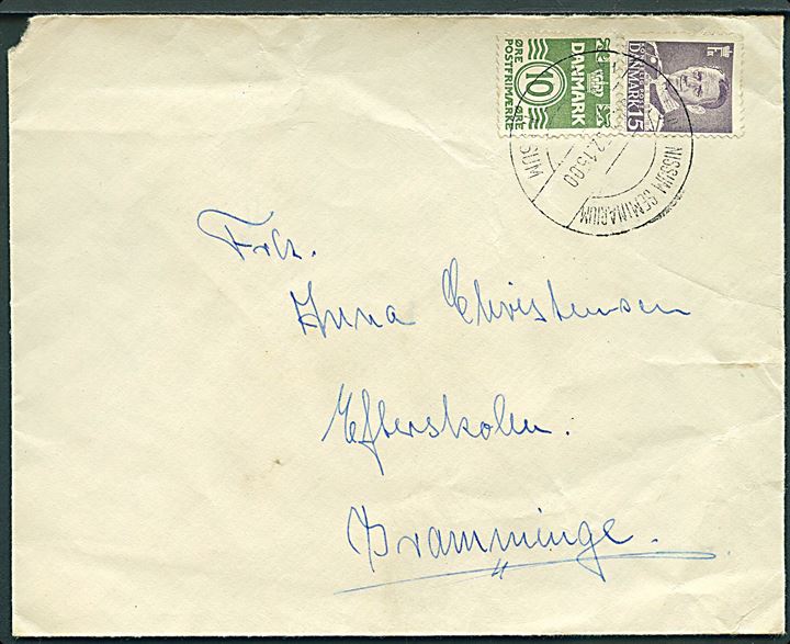 10 øre Bølgelinie og 15 øre Fr. IX på brev annulleret med vanskeligt pr.-stempel Nørre Nissum Seminarium pr. Nørre Nissum d. 31.1.1952 til Bramminge.