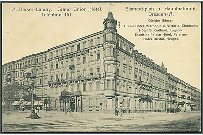 Tyskland. Dresden. Grand Union Hotel. Bismarckplatz u. Hauptbahnhof. A. Brummack u/no. 