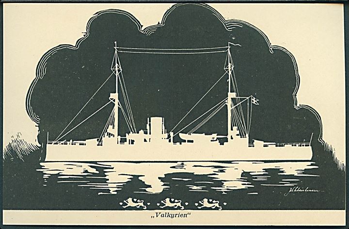Valkyrien, krydser, silhuet-kort af J.C.Christensen, Danske Marine-Silhuetter serie 1.