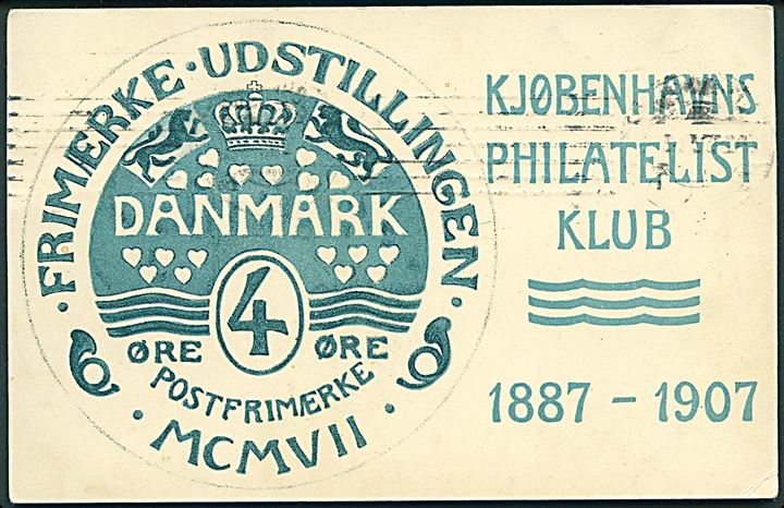 Kjøbenhavns Philatelist Klub jubilæumsudstilling 1907. Chr. J. Cato u/no. På bagsiden stempel Københavns Philatelistklub d. 29.6.1907.