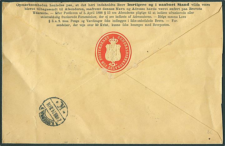 Fortrykt ufrankeret Franco kuvert til returnering af åbnede ubesørgelige breve sendt lokalt i København d. 24.10.1908.