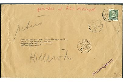 70 øre Fr. IX single på stort brev med Afleveringsattest fra Hillerød d. 10.9.1954 til København. Retur med påtegning: Brevet kan ikke afleveres i overensstemmelse med vejledning.