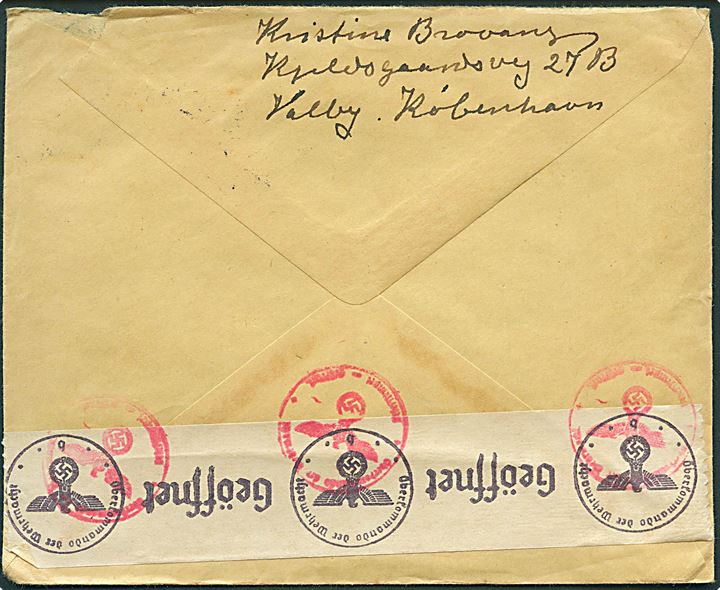5 øre Bølgelinie og 60 øre Chr. X på luftpostbrev fra København d. 26.8.1941 til Köthen, Tyskland. Åbnet af tysk censur i Berlin.