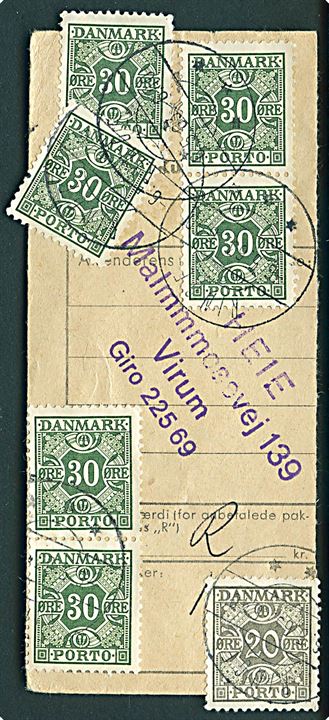 20 øre og 30 øre (6) Portomærke stemplet Ringe d. 6.5.1963 på adressekort-talon for returpakke til Virum.