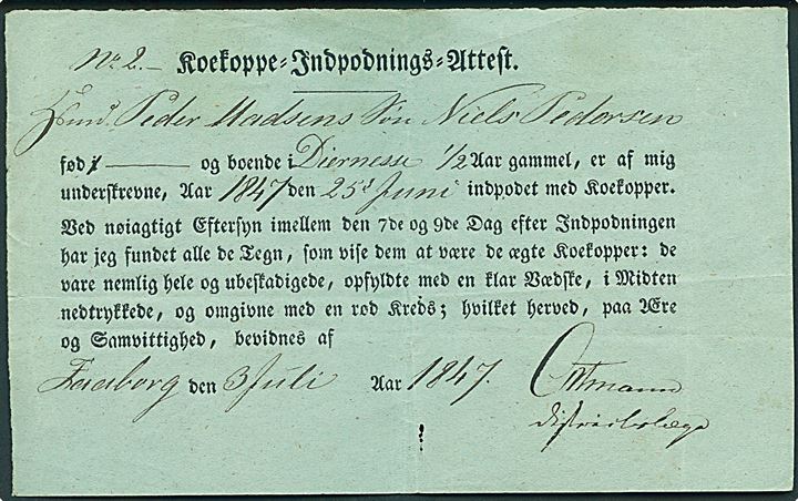 Koekoppe-Indpodnings-Attest dateret Faaborg d. 3.7.1847.