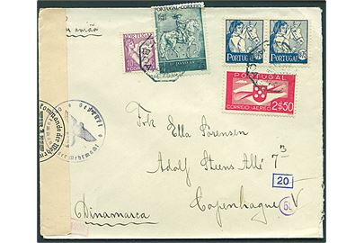 5$25 blandingsfrankeret luftpostbrev fra Lissabon d. 12.12.1941 til København, Danmark. Åbnet af tysk censur i München. Et mærke yderligt placeret.
