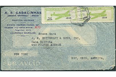 4$50 Luftpost i parstykke på luftpostbrev fra Lourenco Marques d. 19.8.1947 til New York, USA.
