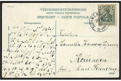 5 pfg. Germania på brevkort annulleret med enringstempel Schwenstrup d. 20.9.1907 til Rellingen 