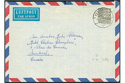 1,20 kr. Rigsvåben single på luftpostbrev fra København d. 9.5.1967 til Montreal, Canada. Bagklap mgl.